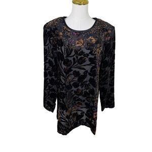 KC Spencer New York Floral Long Sleeve Velvet TOP US Women's 14 Plus